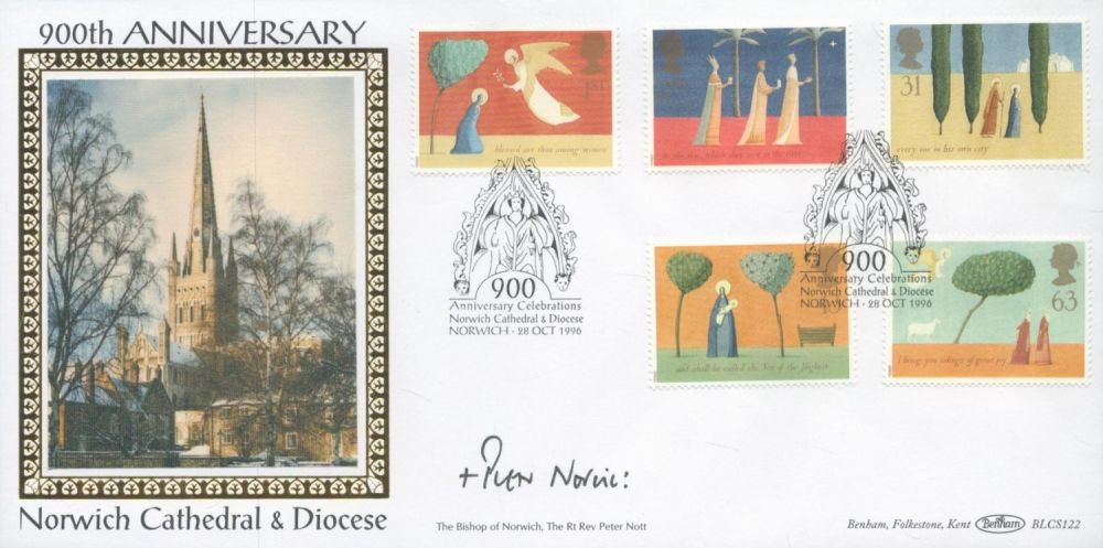 Lot 582: Bishop of Norwich signed FDC. 28/10/96 Norwich postmark....
