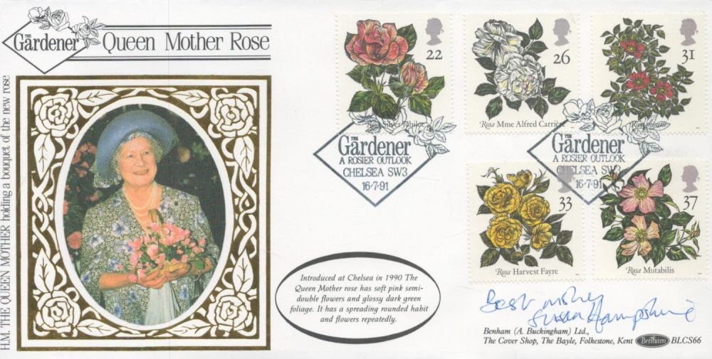 Lot 597: Susan Hampshire signed Gardener FDC. 16/7/91 Chelsea SW3...