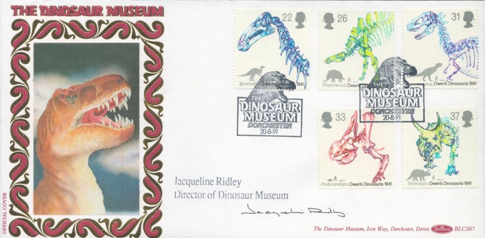 Lot 598: Jacqueline Ridley signed Dinosaur museum FDC. 20/8/91 Dorchester...