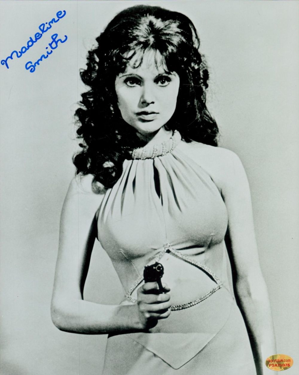 Lot 694: Madeline Smith signed 10x8 inch black and white...