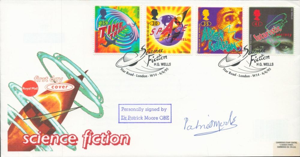 Lot 715: Patrick Moore OBE signed Science Fiction FDC double...