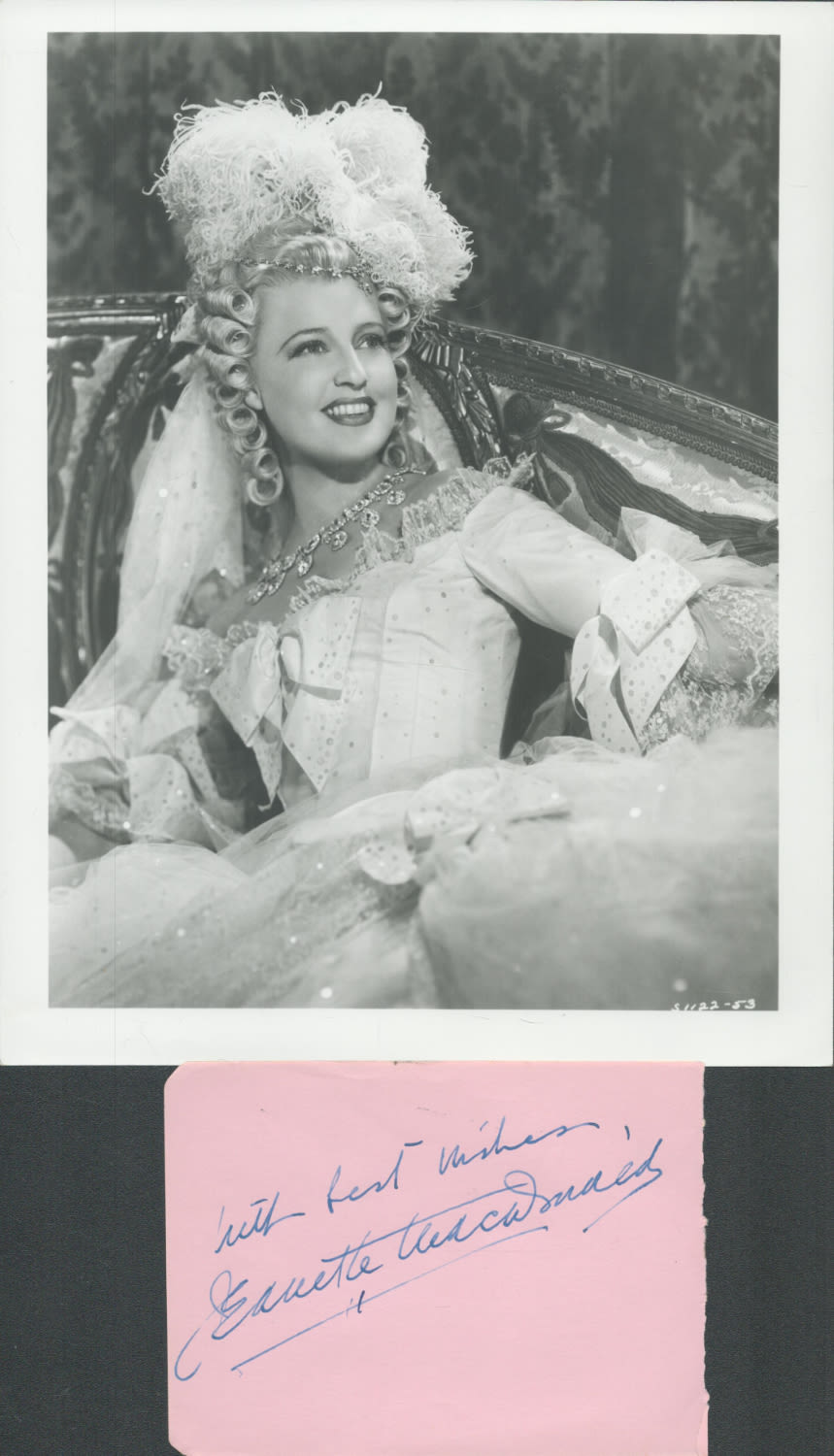 Lot 726: Jeanette MacDonald signed 5x3 album page and vintage...