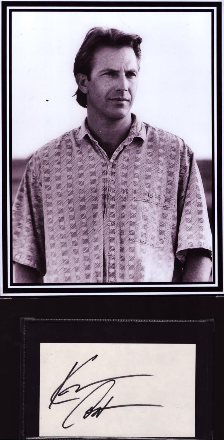 Lot 730: Kevin Costner 16x12 inch mounted signature piece includes...