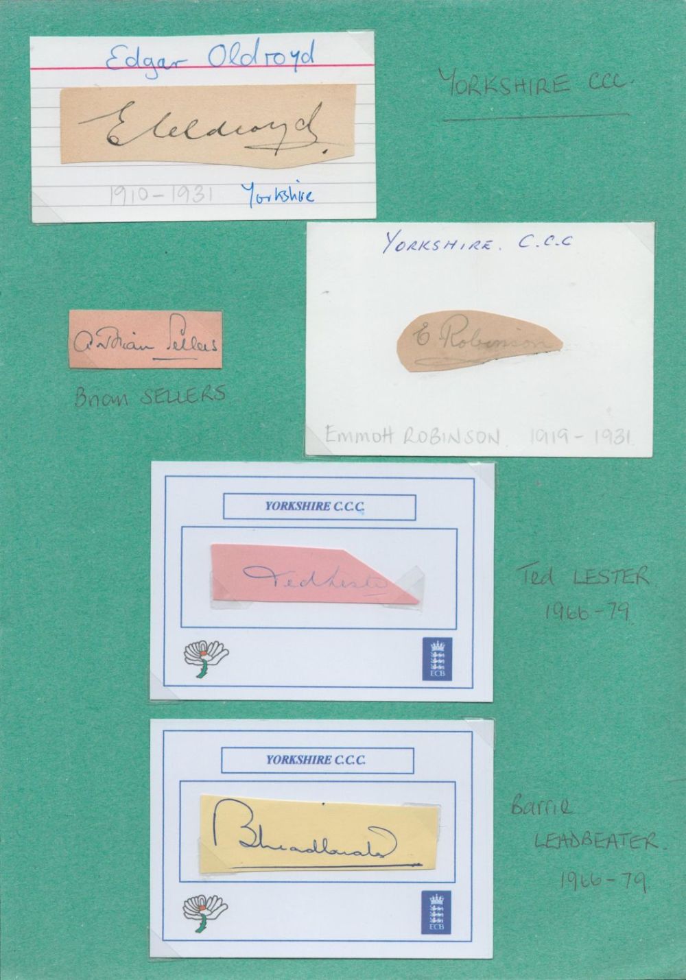 Lot 95: Yorkshire CCC collection. 5 signatures. Emmott Robinson, Brian...