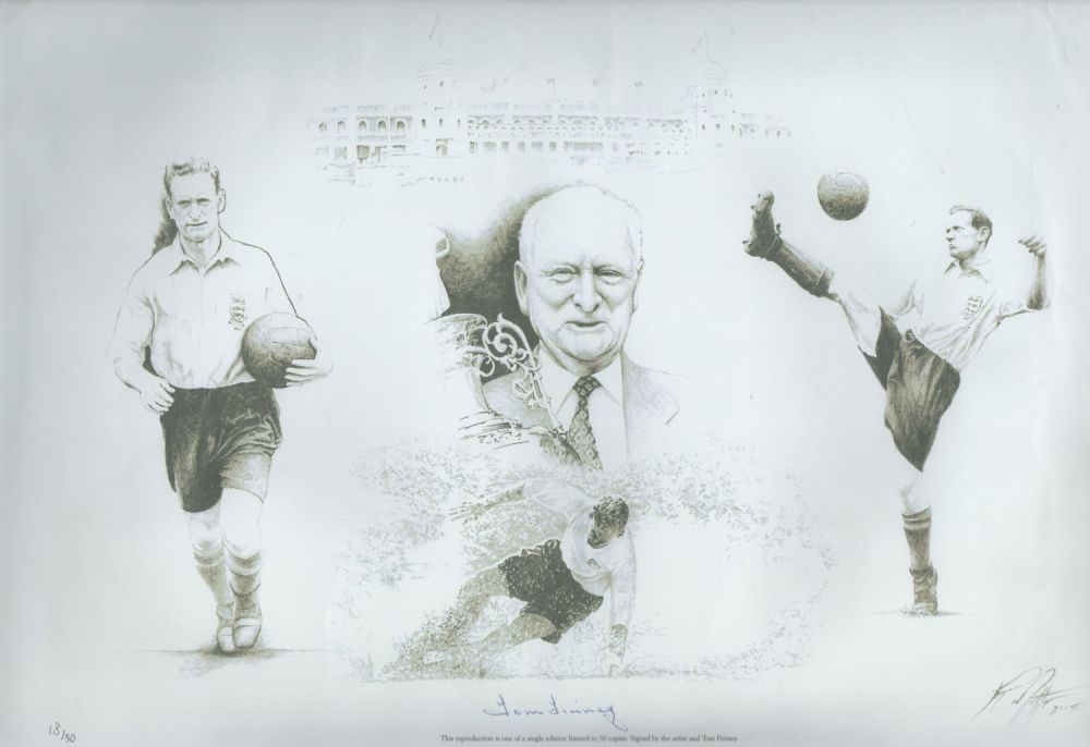 Lot 139: Tom Finney signed black and white print 17.75x12.5...