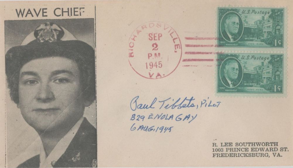 Lot 165: Brig Paul Tibbetts signed 1945 US WW2 FDC....