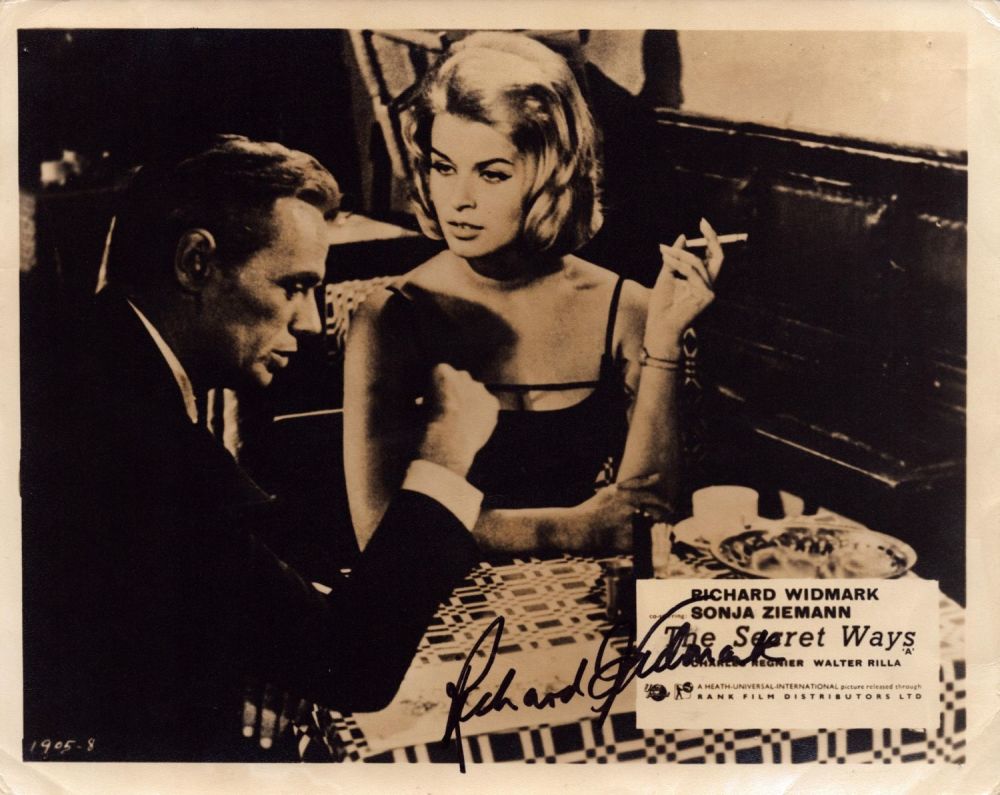 Lot 167: Richard Widmark signed 10x8 vintage black and white...
