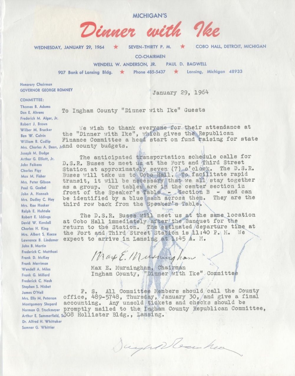 Lot 202: Dwight D. Eisenhower Signed Michigans Dinner With Ike...