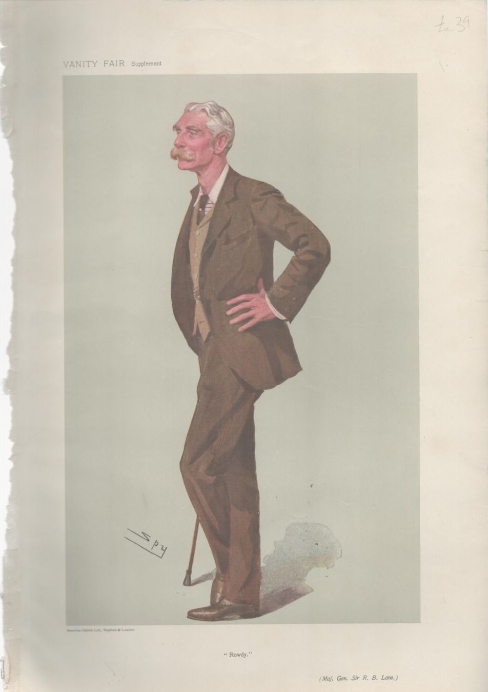 Lot 298: Vanity Fair Print. Titled Rowdy. Subject Maj Gen...