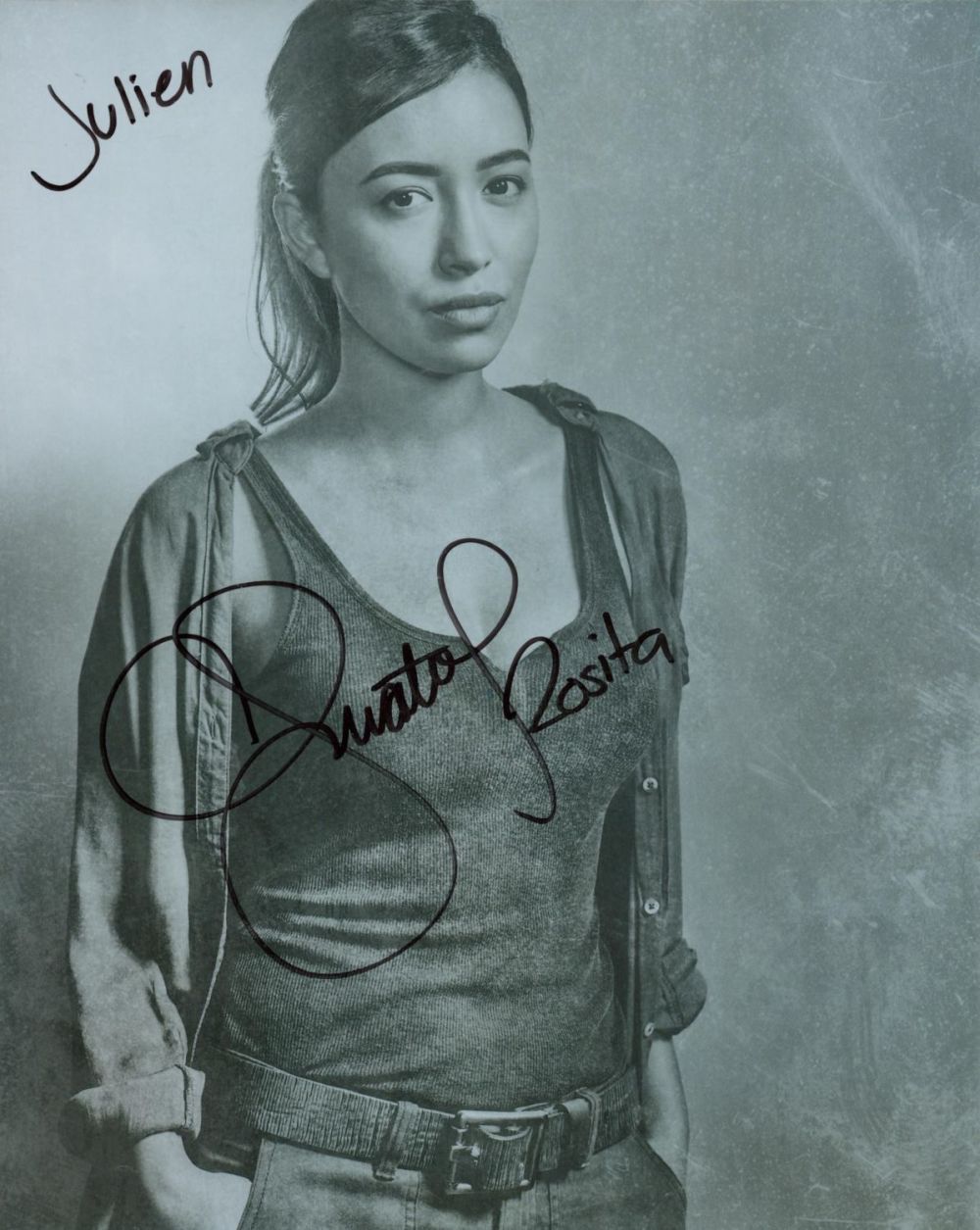 Lot 302: Christian Serratos black and white photo 10x8 Inch....