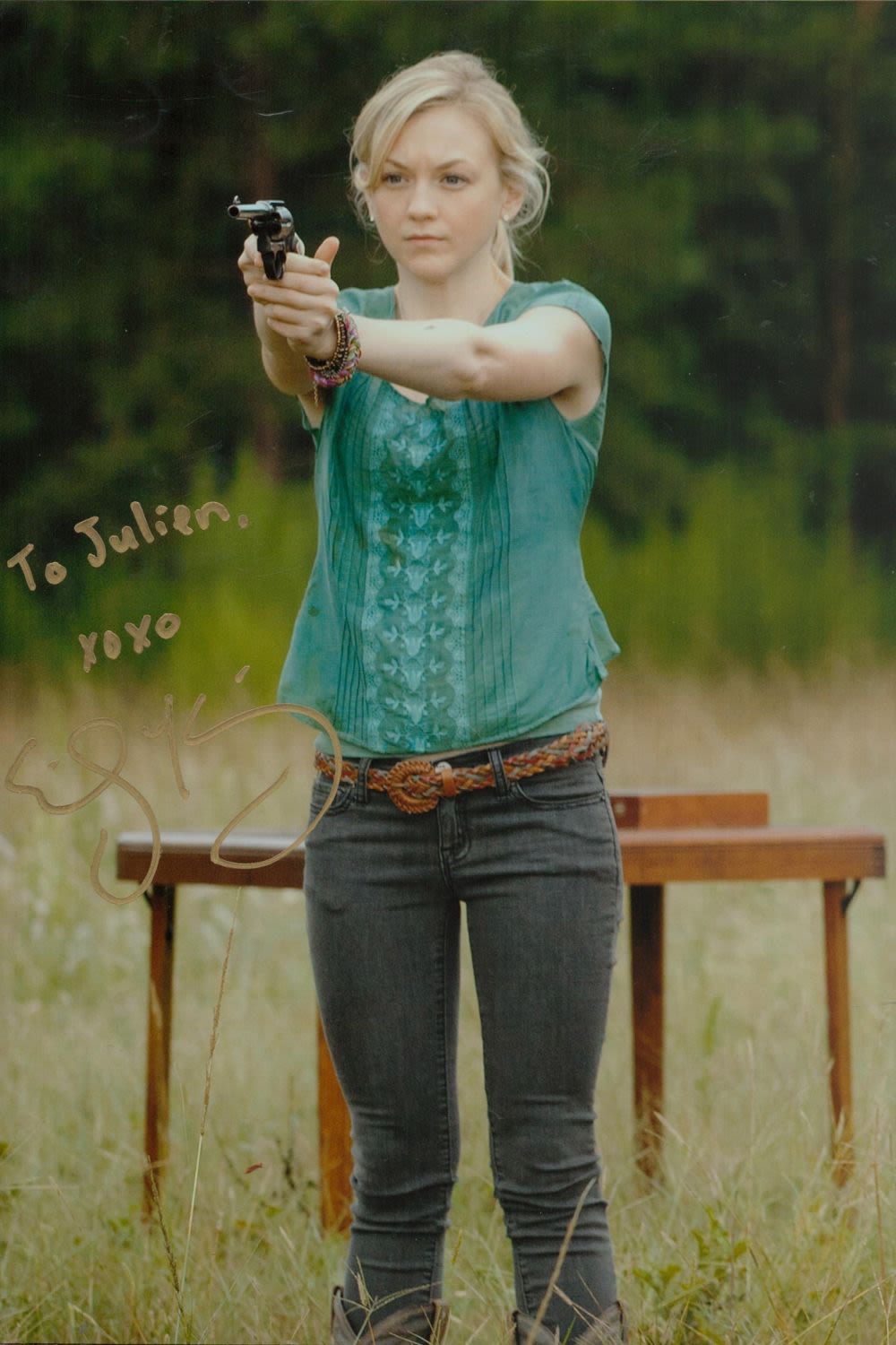 Lot 313: Emily Kinney signed colour photo 12x8 Inch. Dedicated....