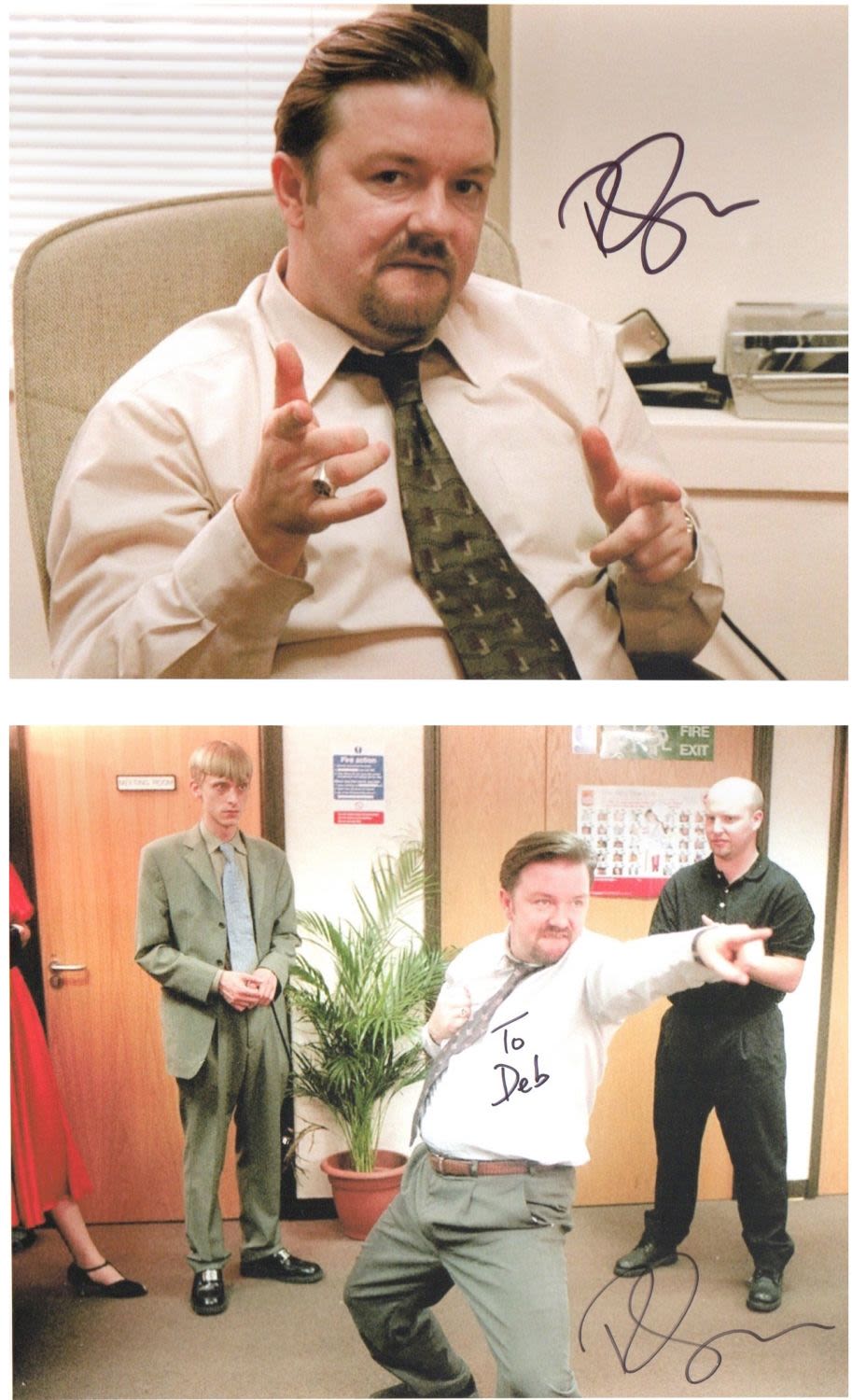 Lot 342: Ricky Gervais. A pair of 10x8 pictures in...