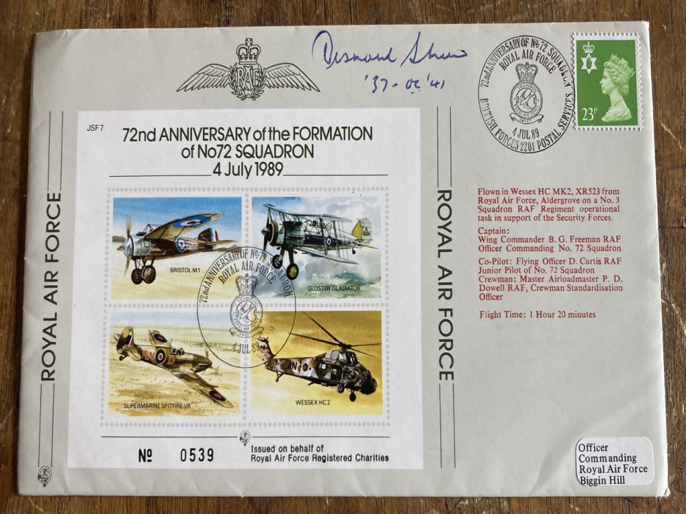 Lot 125: Grp Capt Frederick Sheen DSO 72 Sqn signed...