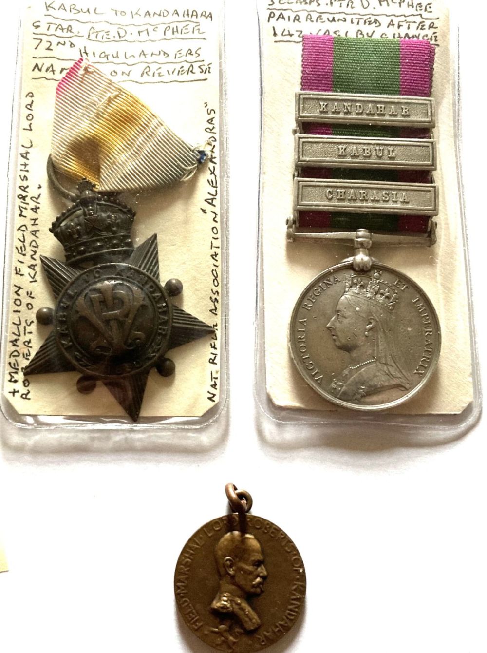 Lot 207: Pair of named medals and Lord Roberts Medalion....