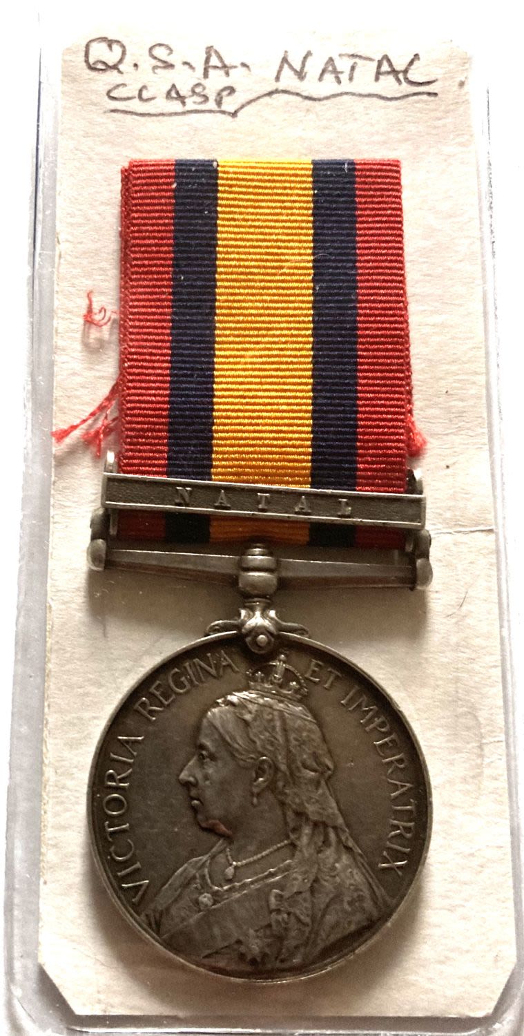 Lot 249: Queens South Africa Medal with Natal Clasp. Named...
