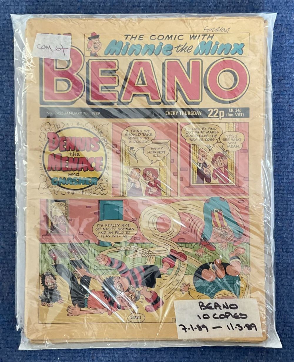 Lot 60: Beano Comic collection 10 editions dating 7.1.89 to...