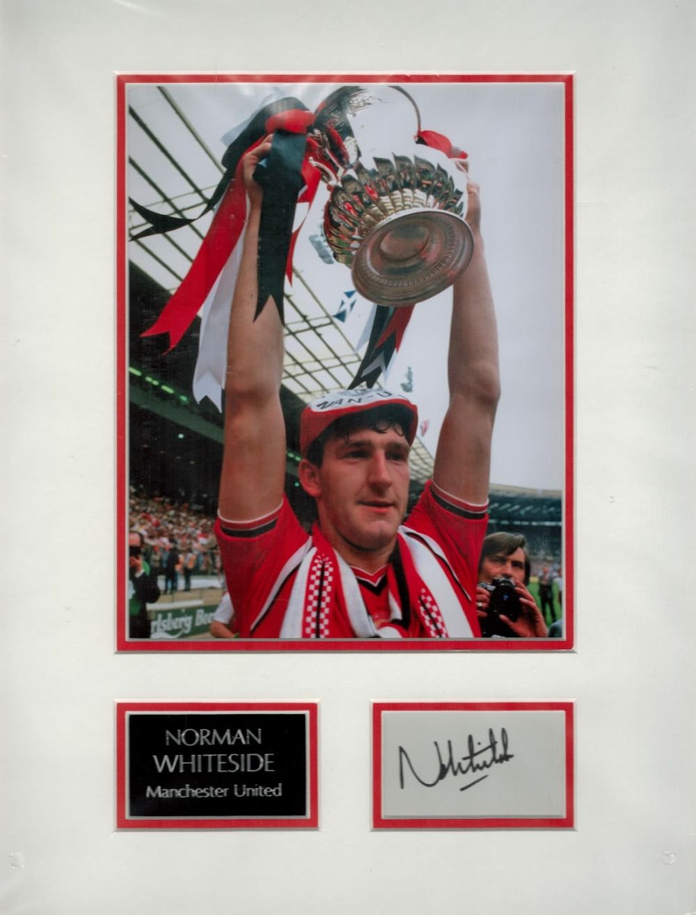 Lot 70: Norman Whiteside Signed Card With Liverpool 12x16 Mounted...