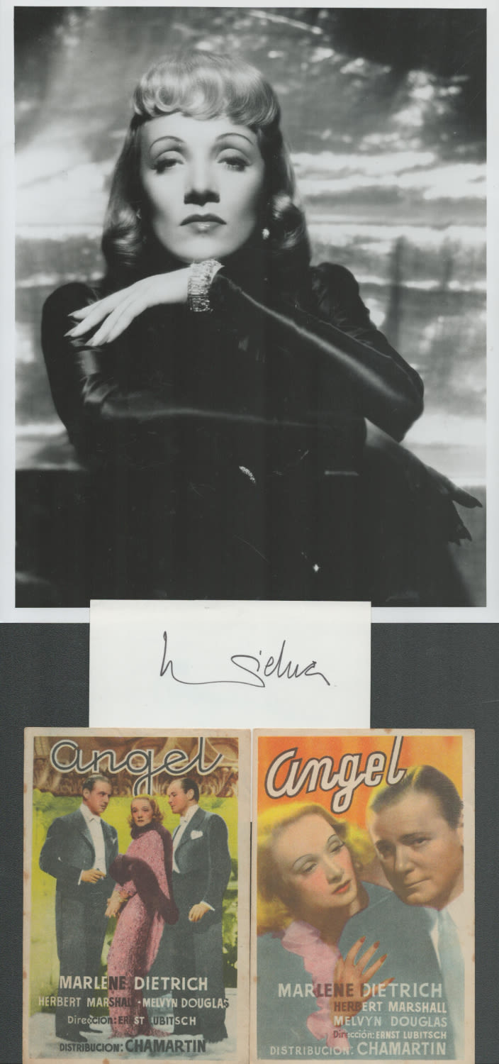 Lot 232: Marlene Dietrich signed white card with 10x8inch black...