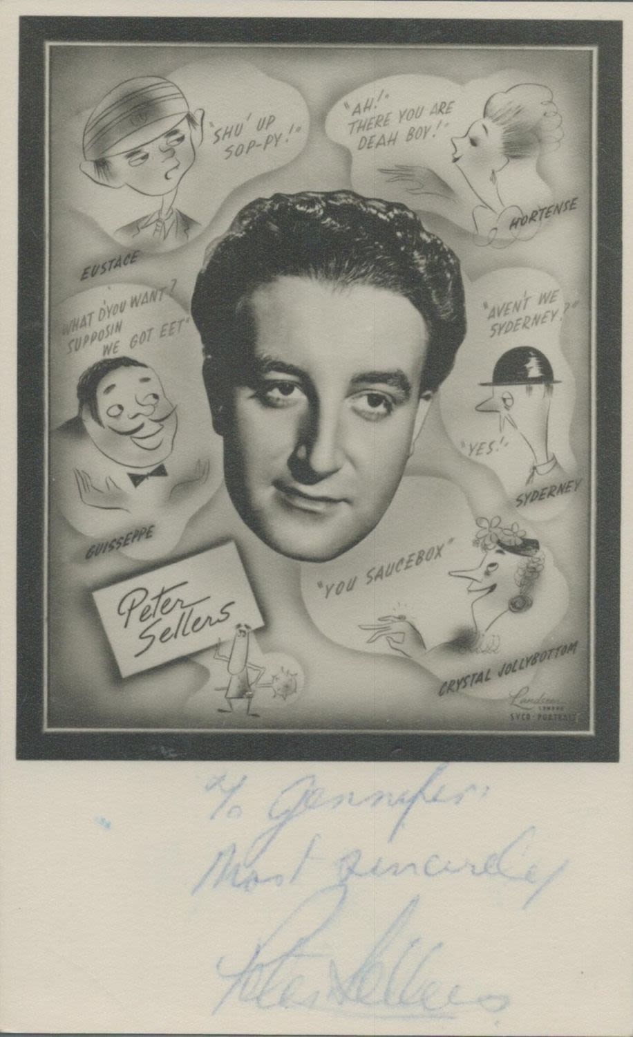 Lot 259: Peter Sellers signed 5x3nch black and white montage....