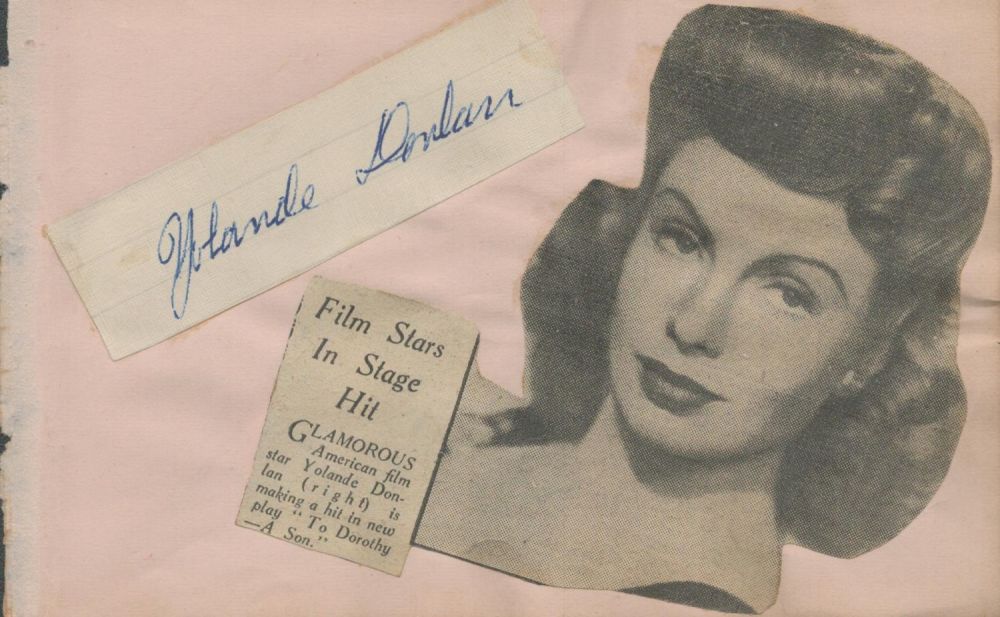 Lot 306: Yolande Donlan signed autograph page include a black...