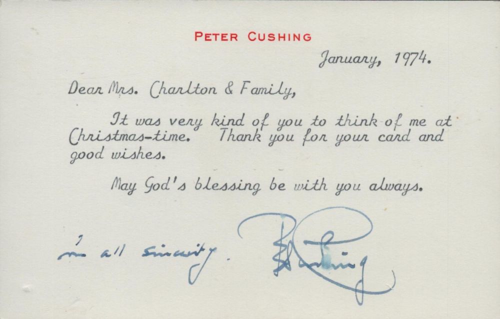 Lot 359: Peter Cushing TLS dated January 1974 Thank you...