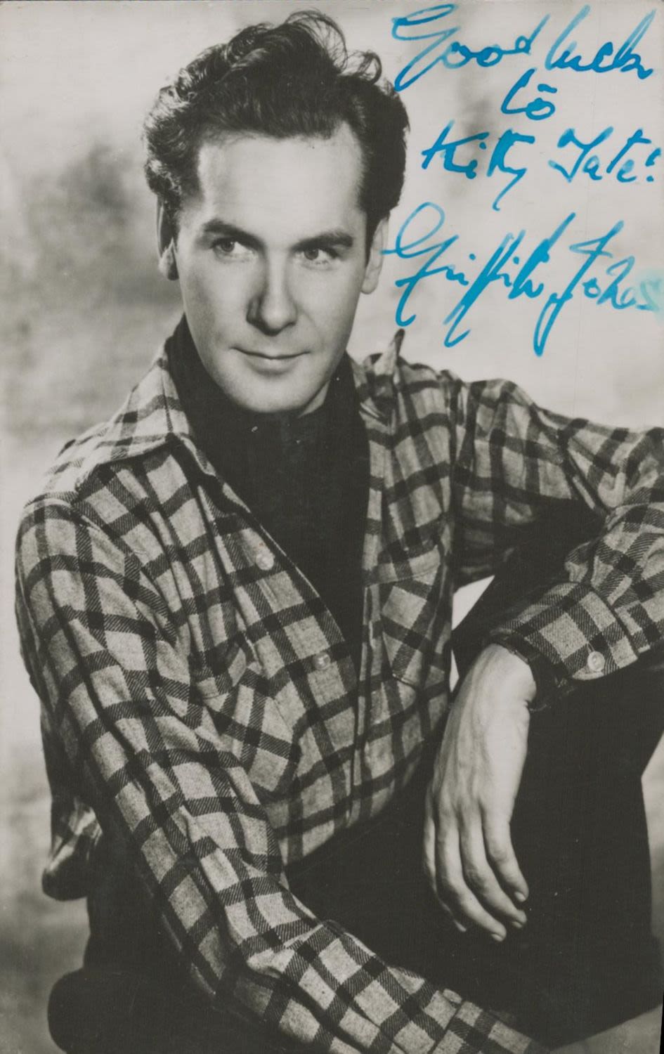 Lot 381: Griffith Jones signed black and white photo. Dedicated....