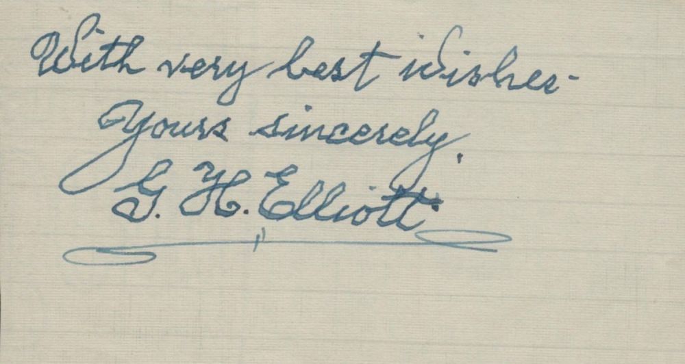 Lot 392: G. H. Elliott signed autograph approx. 4.5x2.5 Inch....