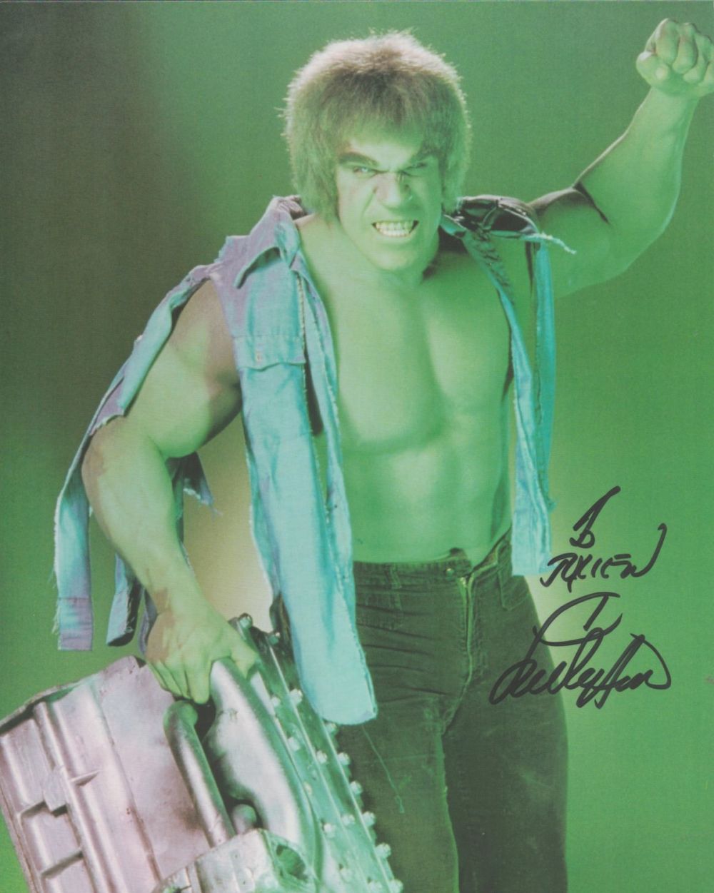 Lot 464: Lou Ferrigno signed colour photo 10x8 Inch. Dedicated....