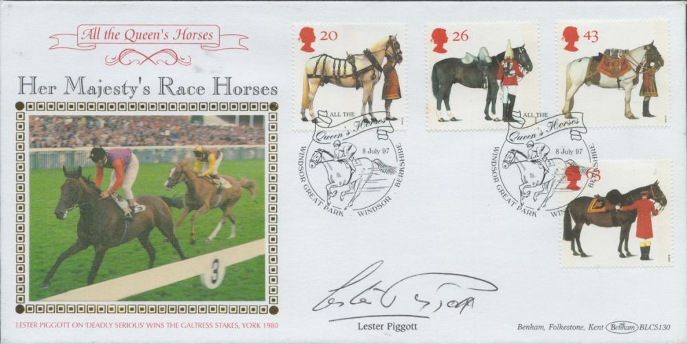 Lot 565: Lester Piggott signed Queens Horses FDC. 8/7/97 Windsor...