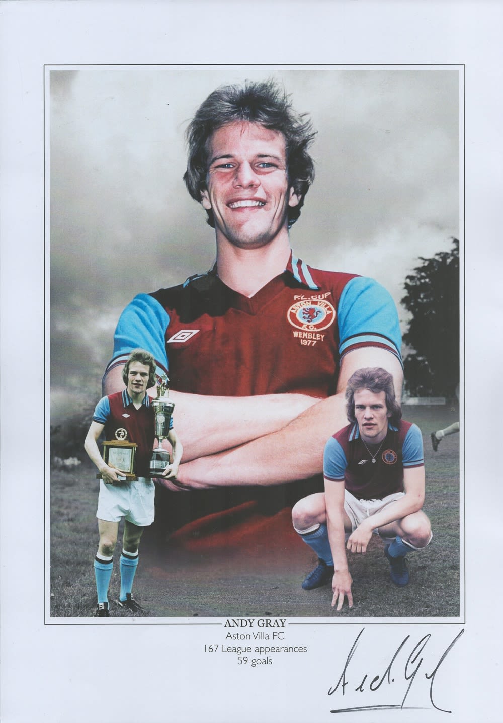 Lot 635: Andy Gray signed 16x12inch colourised Aston Villa montage...