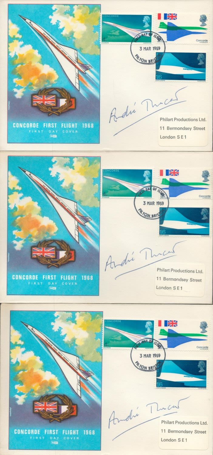 Lot 63: Andre Turcat, Concorde test pilot. Three signed Concorde...