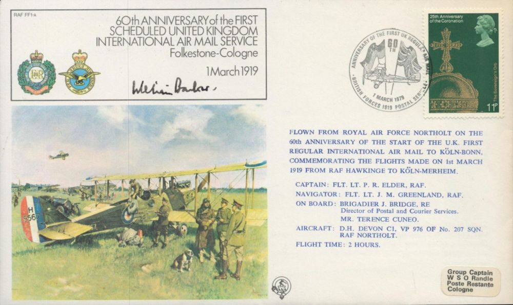 Lot 171: Sir William Barlow signed first flight cover. Good...
