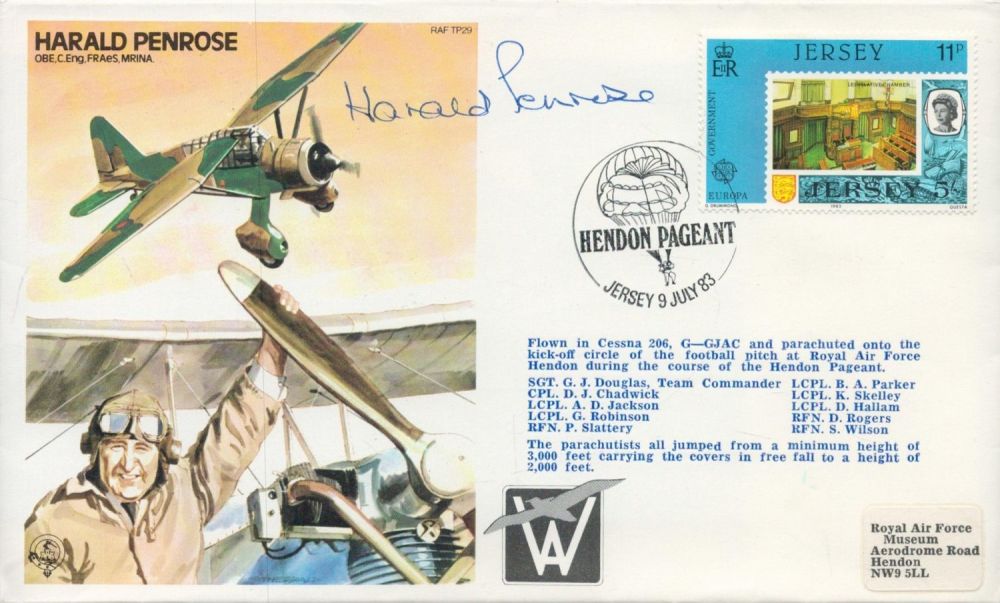 Lot 175: Harald Penrose signed test pilot cover. Good condition....