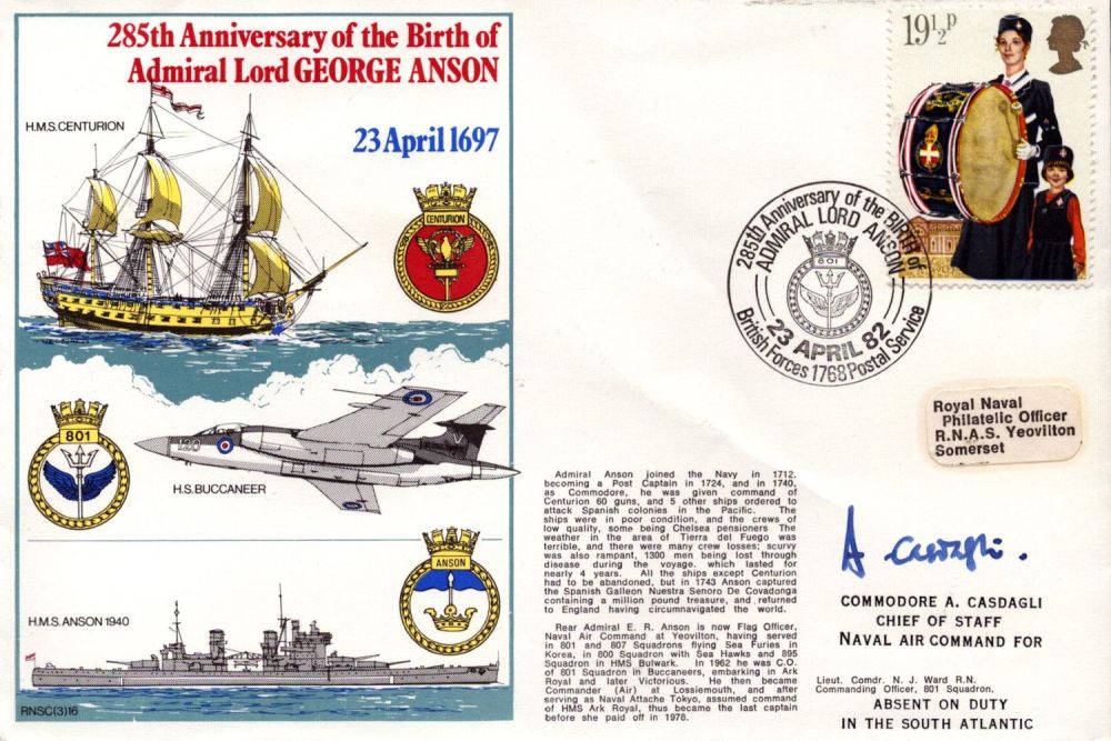 Lot 186: Commodore A Casdagli signed naval cover. Good condition....