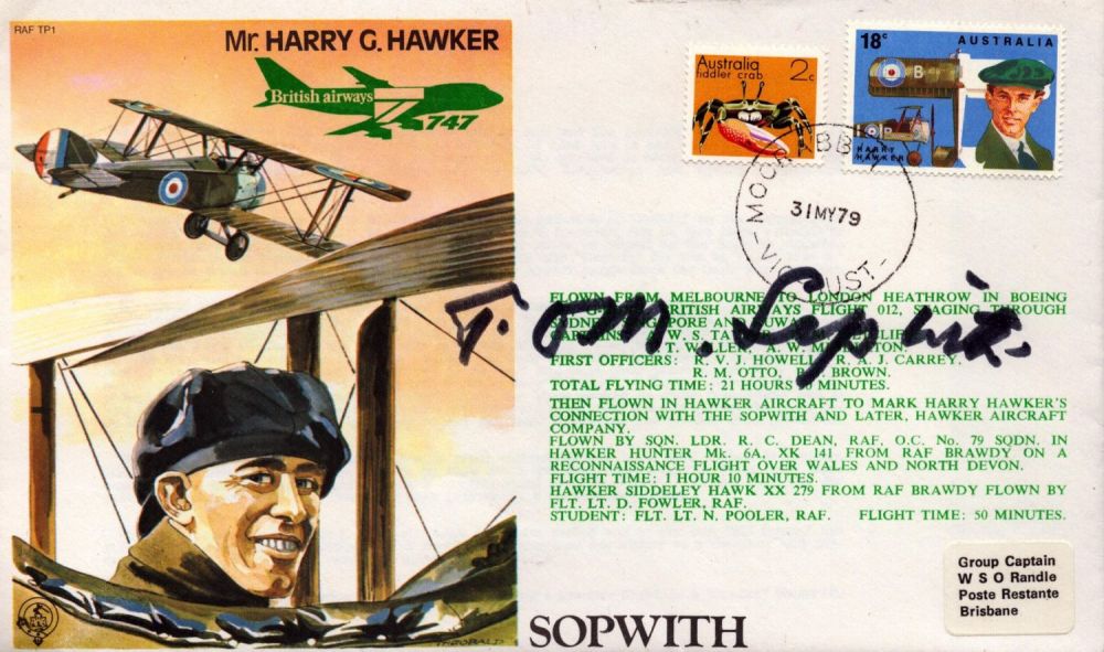 Lot 192: Tom Sopwith signed test pilot cover. Good condition....