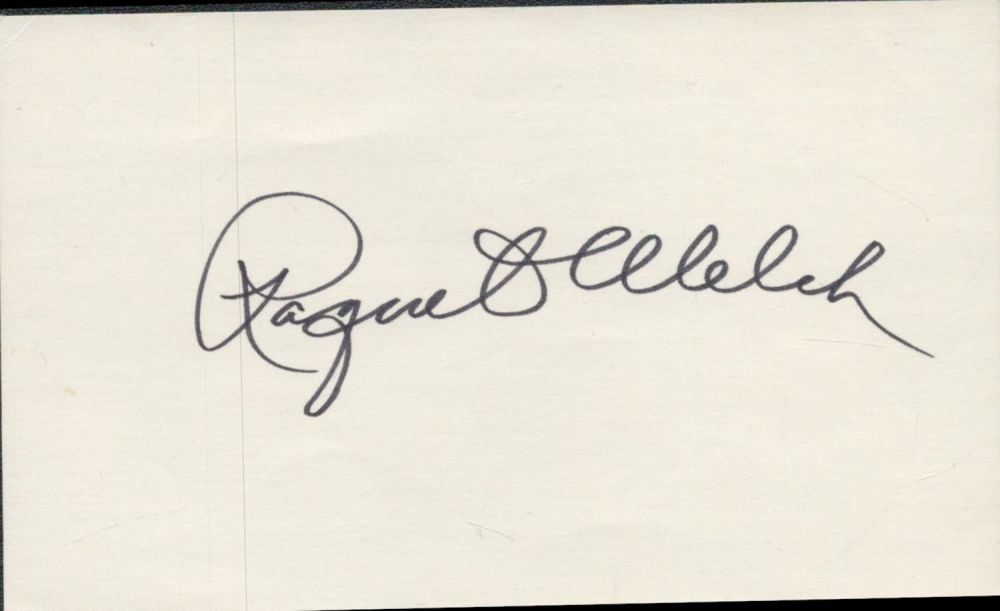 Lot 262: Raquel Welch signed 5x3inch card. Good condition. All...