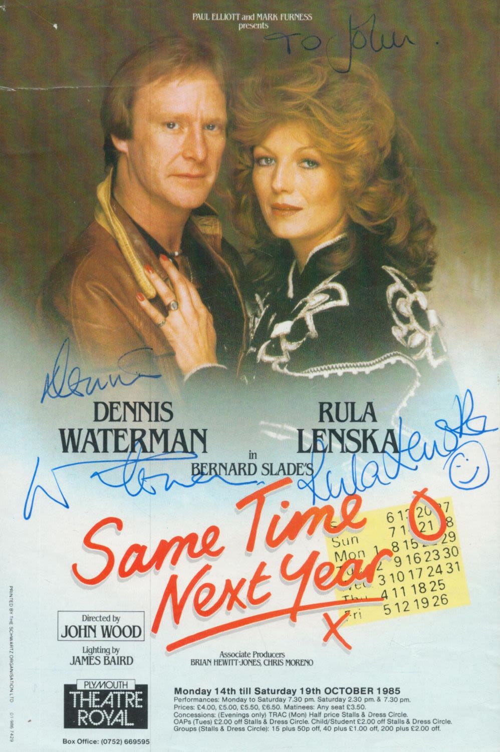 Lot 264: Dennis Waterman and Rula Lenska signed flyer. Good...