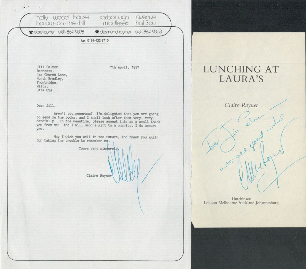 Lot 266: Claire Rayner signed book page. Dedicated. Good condition....