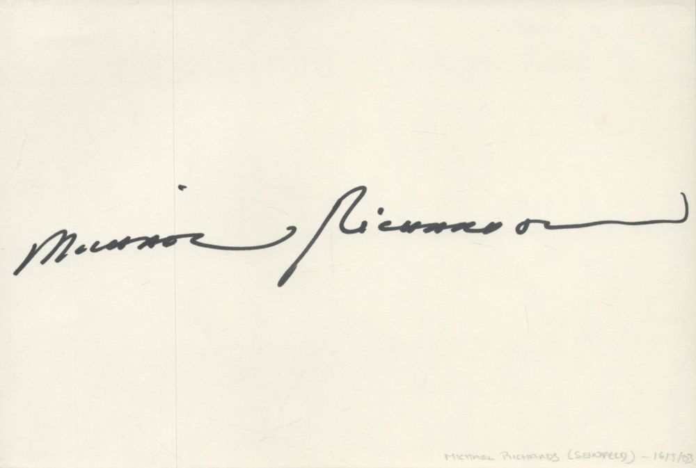 Lot 268: Michael Richards signed 8x6inch album page. Good condition....