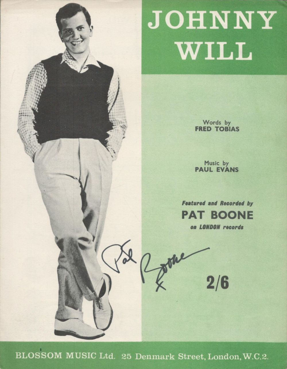 Lot 326: PAT BOONE American Singer signed vintage 'Johnny Will'...