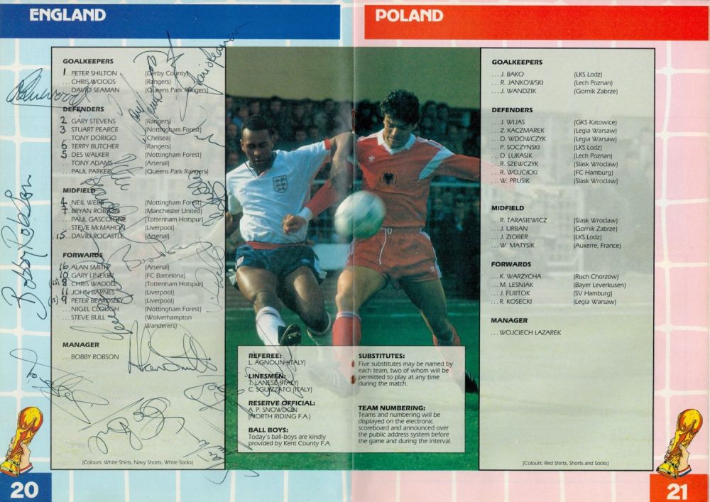 Lot 360: England Vs Poland World Cup 3rd June 1989...