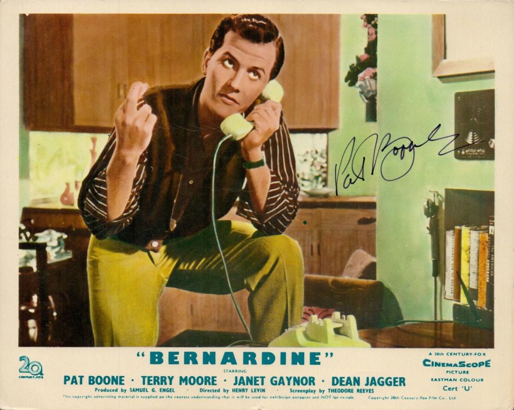 Lot 381: Pat Boone signed Bernardine 10x8 colour Lobby Card...