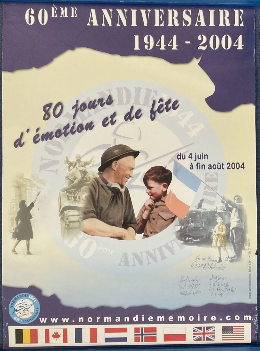 Lot 427: WW2 60th Anniversary commemorative 20x27 poster signed by...