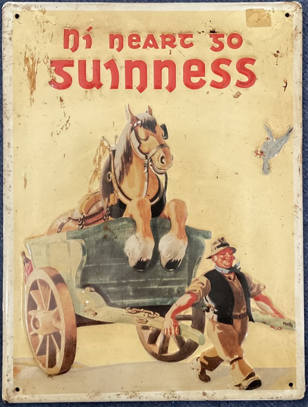 Lot 431: Vintage Guinness Horse and Cart Gaelic embossed metal...