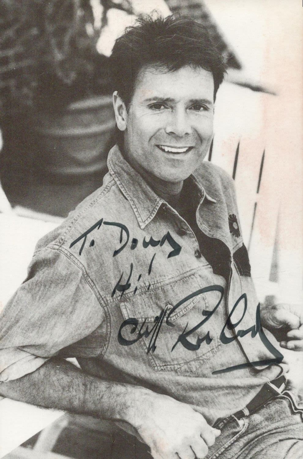 Lot 470: Cliff Richard signed 6x4inch black and white photo....