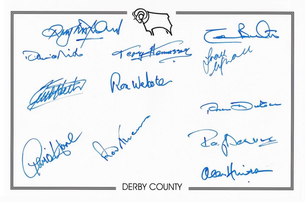 Lot 68: Autographed 1970s DERBY COUNTY 12 x 8 club...