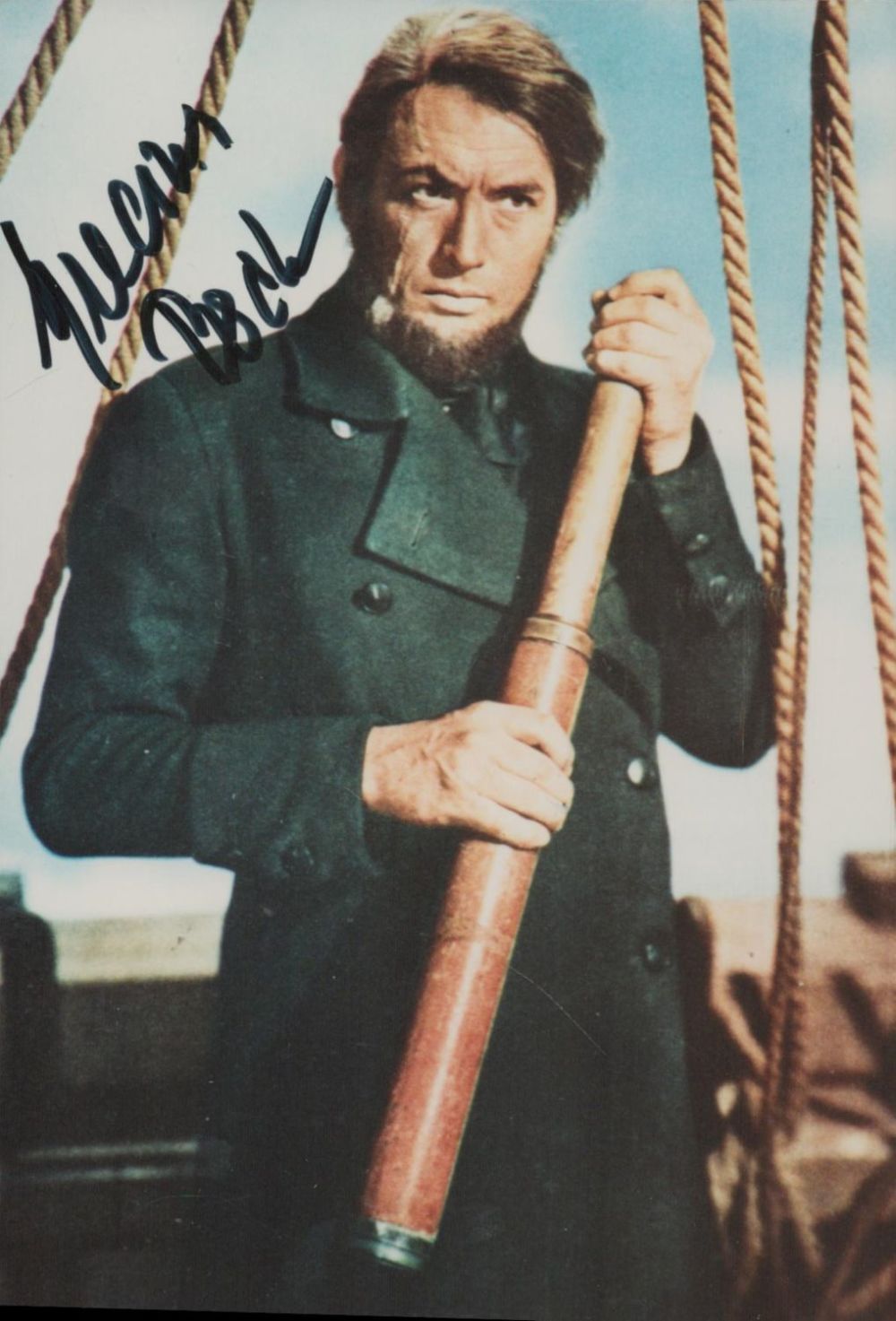 Lot 135: Gregory Peck signed 6x4 inch Moby Dick vintage...