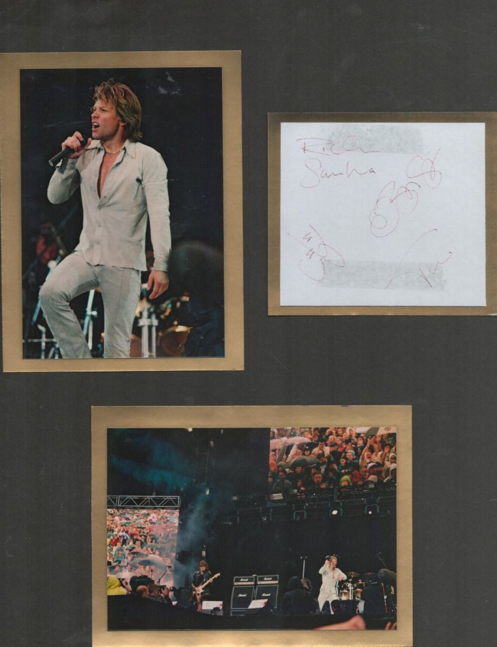 Lot 158: Bon Jovi multi signed 12x10 inch overall mounted...