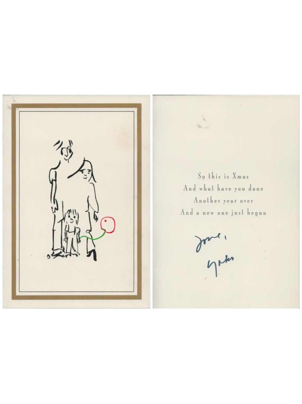 Lot 179: Yoko Ono signed Christmas card. Good condition. All...