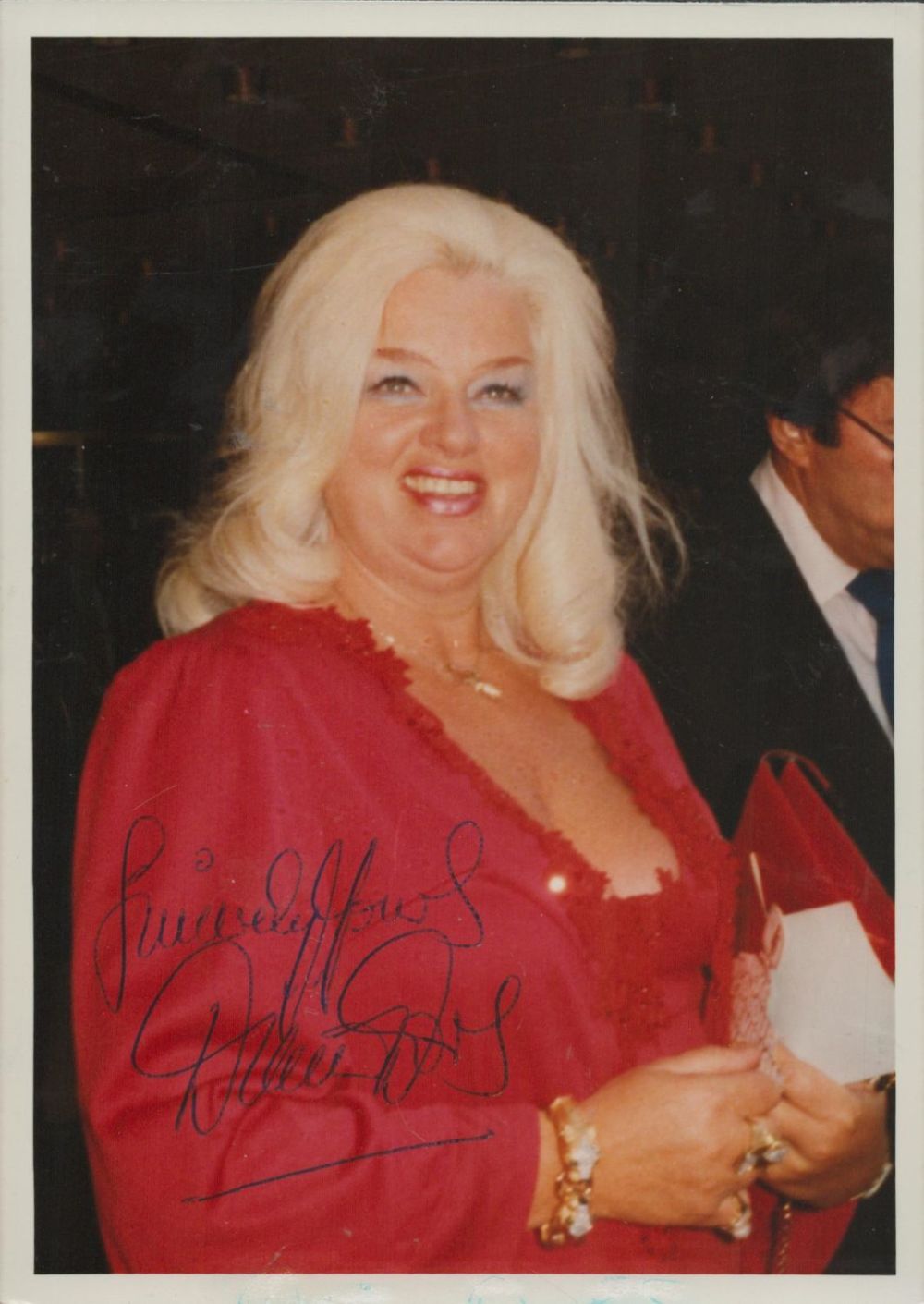 Lot 195: Diana Dors signed 7x5 inch colour photo. Good...